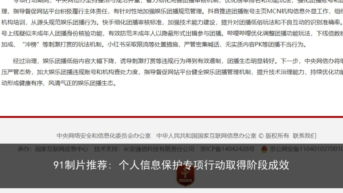 91制片推荐: 个人信息保护专项行动取得阶段成效